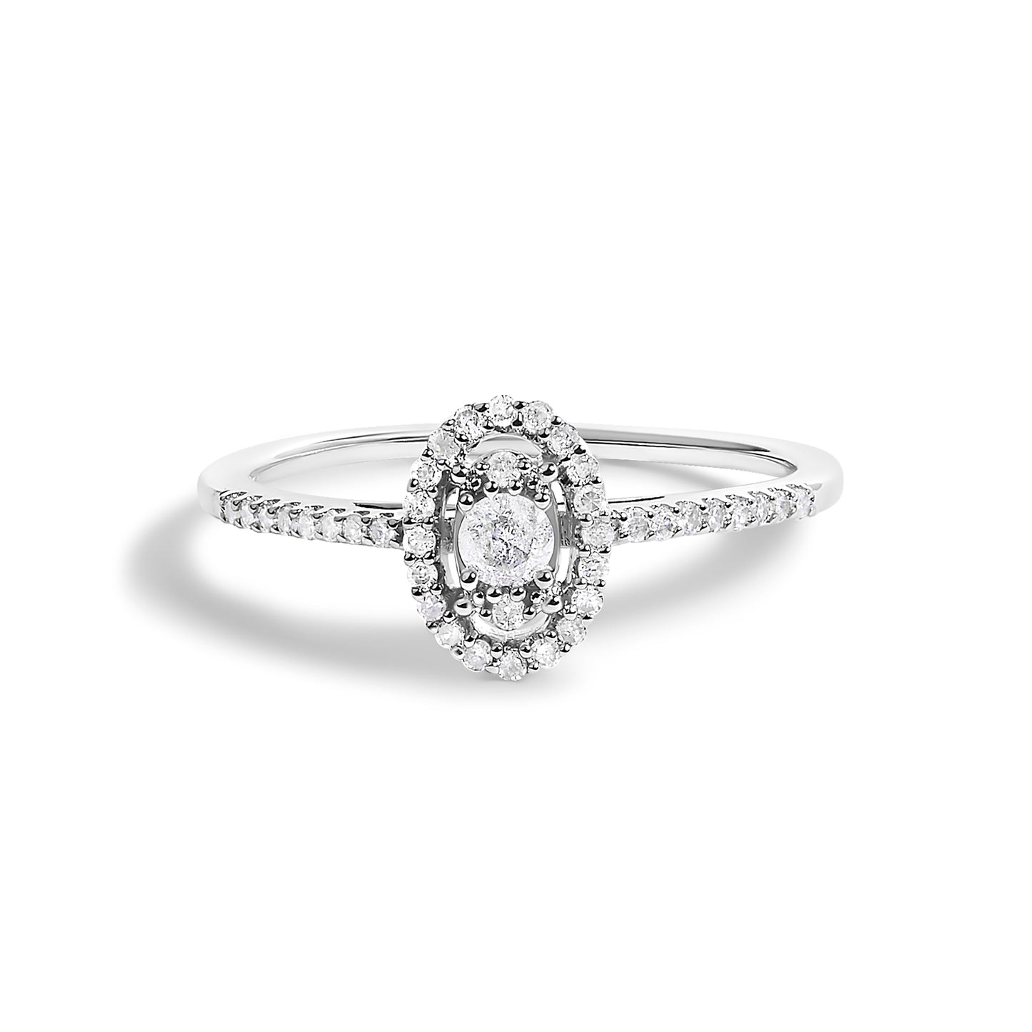 14K White Gold 1/5 Cttw Diamond Oval Shape With Halo Engagement Ring (H-I Color, I1-I2 Clarity) - Size 7