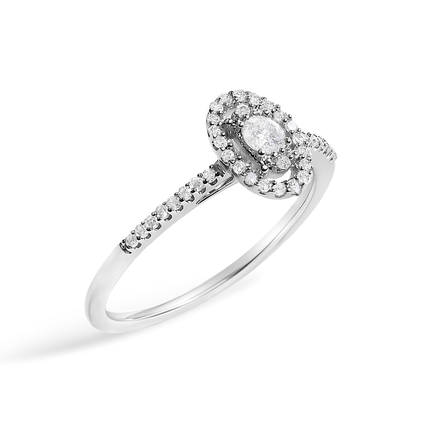 14K White Gold 1/5 Cttw Diamond Oval Shape With Halo Engagement Ring (H-I Color, I1-I2 Clarity) - Size 7