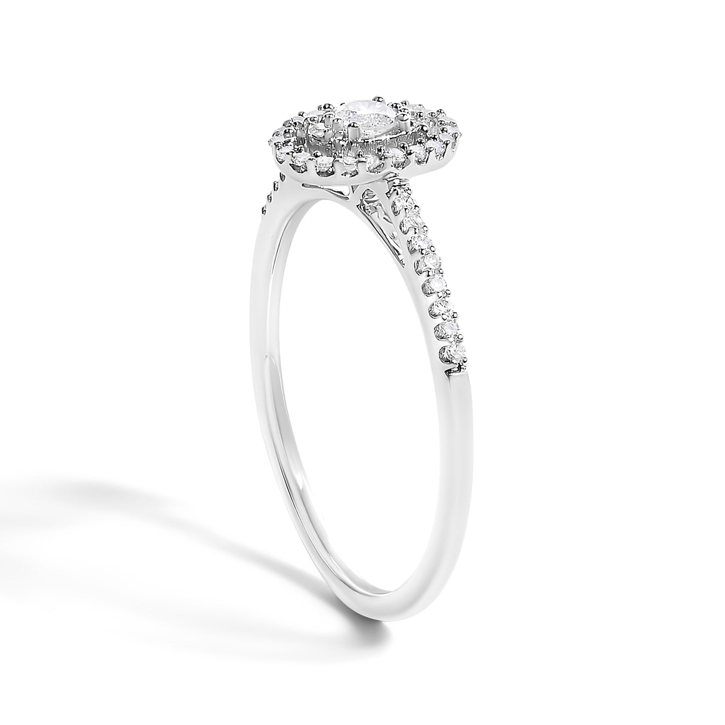 14K White Gold 1/5 Cttw Diamond Oval Shape With Halo Engagement Ring (H-I Color, I1-I2 Clarity) - Size 7