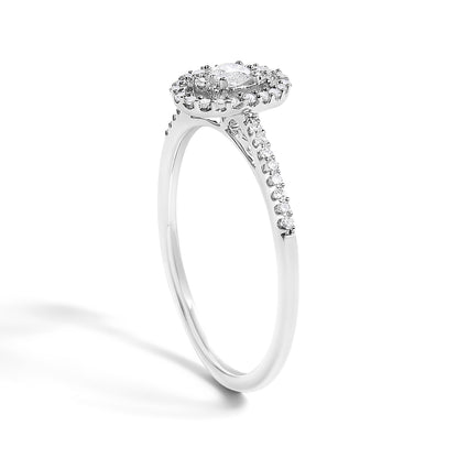 14K White Gold 1/5 Cttw Diamond Oval Shape With Halo Engagement Ring (H-I Color, I1-I2 Clarity) - Size 7