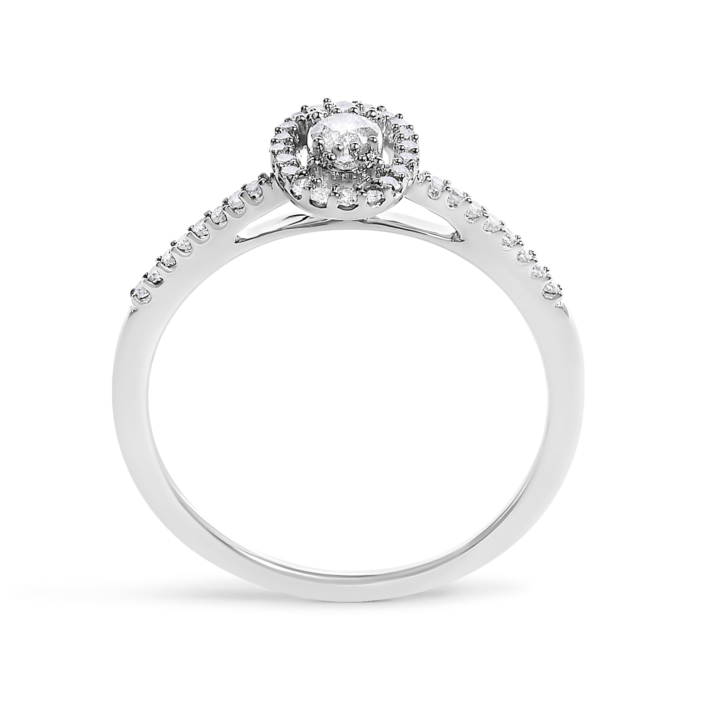 14K White Gold 1/5 Cttw Diamond Oval Shape With Halo Engagement Ring (H-I Color, I1-I2 Clarity) - Size 7
