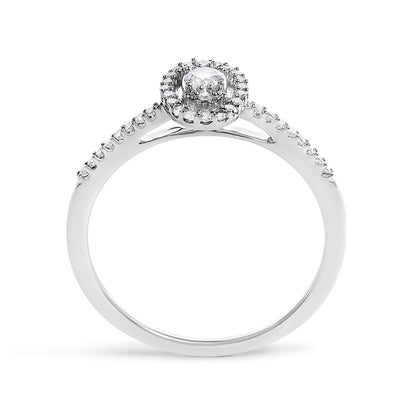 14K White Gold 1/5 Cttw Diamond Oval Shape With Halo Engagement Ring (H-I Color, I1-I2 Clarity) - Size 7