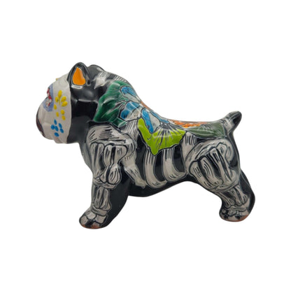 Talavera Cropped Ear Dog Statue | Day of the Dead Design