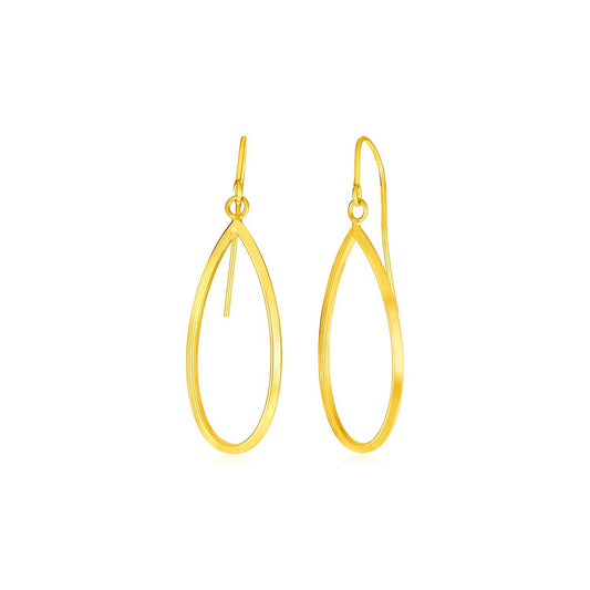 Boucles d'oreilles en or jaune 14 carats avec pendentifs en forme de goutte ajourée polie