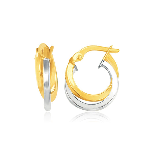 Boucles d'oreilles en or bicolore 14 carats, style double anneau.