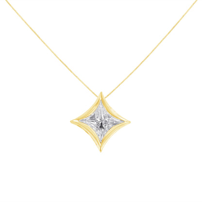 10K White Gold 1/10 Cttw Bezel Set Solitaire Princess Cut Diamond Kite Shaped Pendent Necklace - 18" Inches