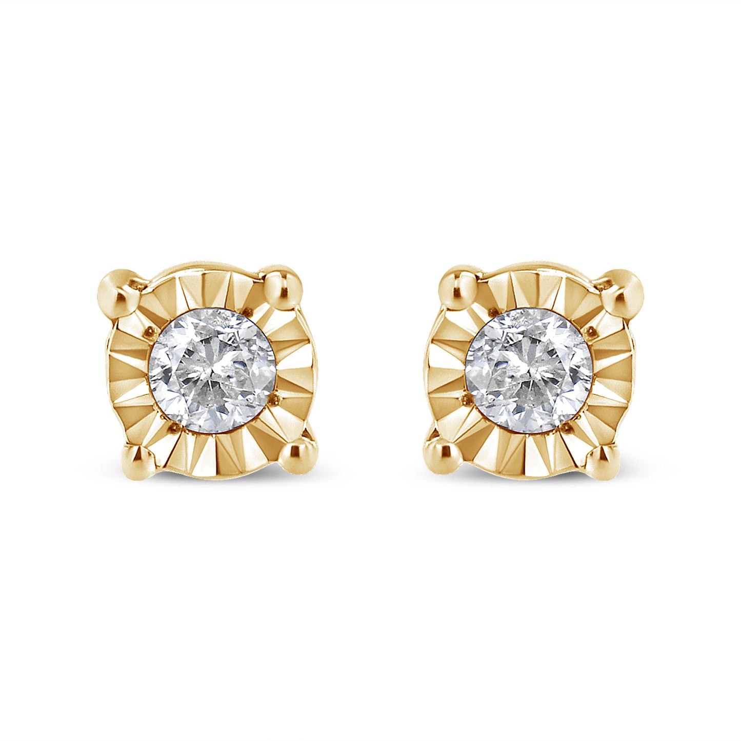 10K Yellow Gold Plated .925 Sterling Silver 1/10 Cttw Round Brilliant-Cut Diamond Miracle-Set Stud Earrings (J-K Color, I3 Clarity)