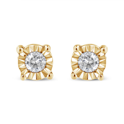 10K Yellow Gold Plated .925 Sterling Silver 1/10 Cttw Round Brilliant-Cut Diamond Miracle-Set Stud Earrings (J-K Color, I3 Clarity)