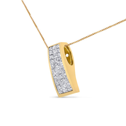 14K Yellow Gold 1 1/2 cttw Princess Cut Diamond Greek Column Pendant Necklace (G-H, VS1-VS2)