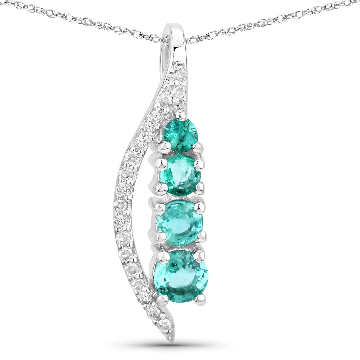 0.34 Carat Genuine Zambian Emerald and White Diamond 14K White Gold Pendant
