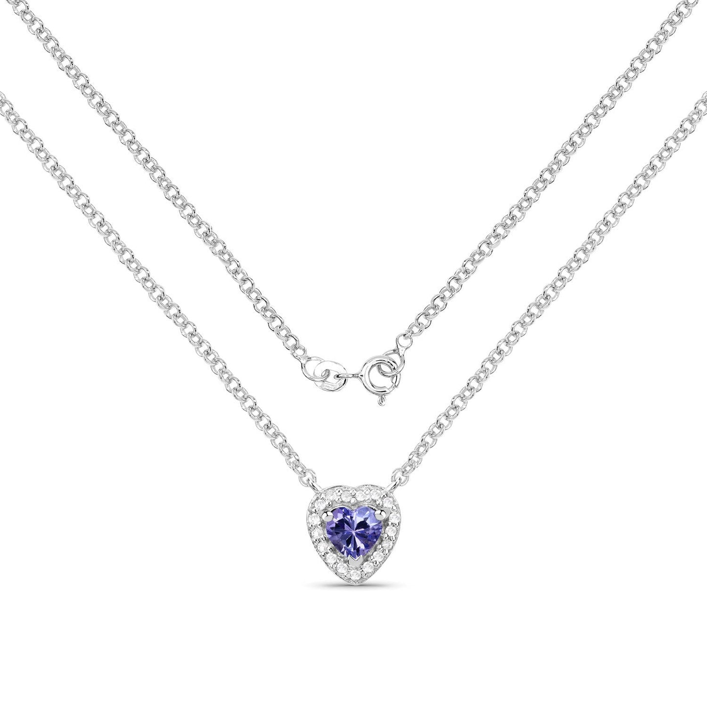 0.55 Carat Genuine Tanzanite and White Topaz .925 Sterling Silver Necklace