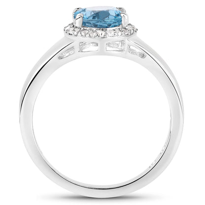 2.13 Carat Genuine London Blue Topaz and White Topaz .925 Sterling Silver Ring