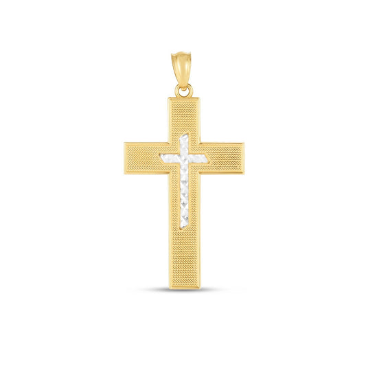 Pendentif croix bicolore en or 14 carats, finition polie, taille diamant