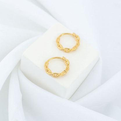 18K Gold Chain Link Endless Hoop Earrings