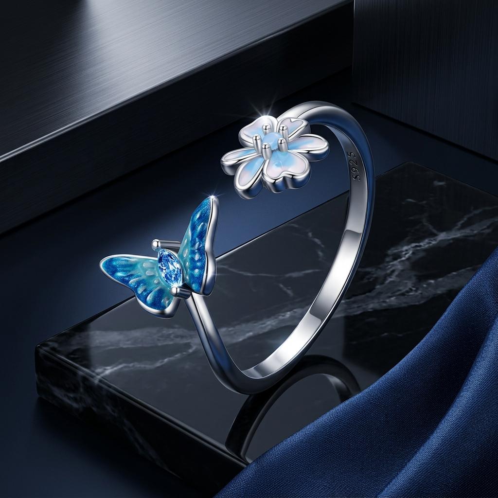 925 Sterling Silver Opal Nanometer Stone Plated Platinum Ring