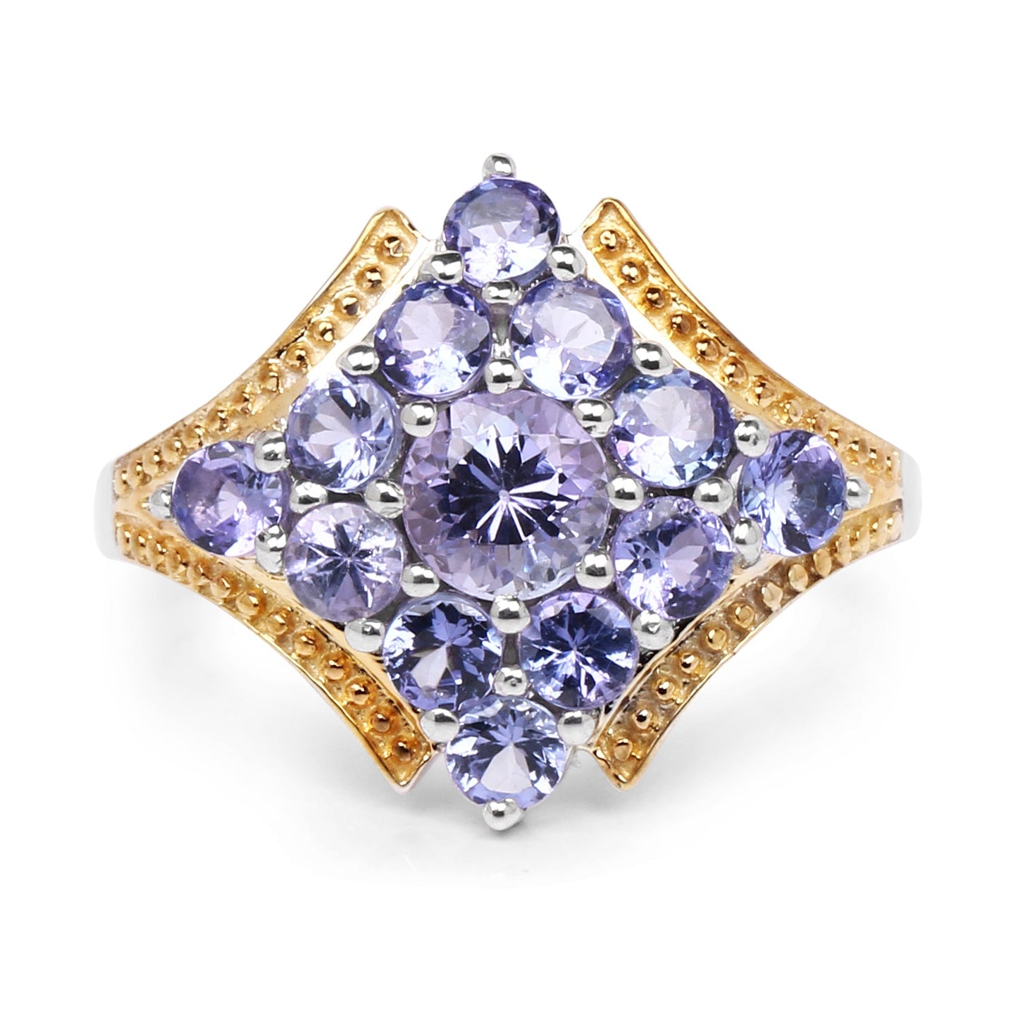 Two Tone Plated 1.67 Carat Genuine Tanzanite .925 Sterling Silver Ring