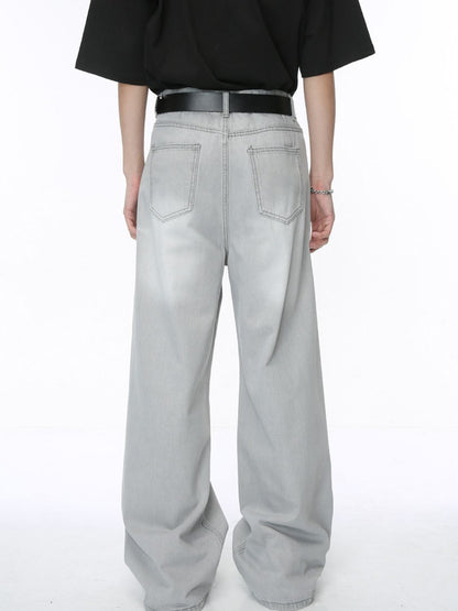 Washed Cat Whisker Straight-Leg Jeans