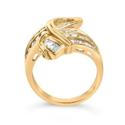 14K Yellow Gold 1 1/3 Cttw Channel Set Diamond Bypass Cocktail Ring (J-K Color, I1-I2 Clarity) - Ring Size 7