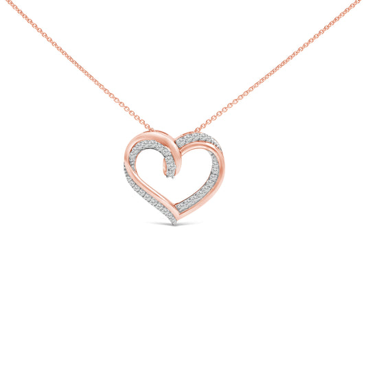 Pendentif Cœur Ouvert en Argent Sterling Plaqué Or Rose 14K avec Diamants de 0,50 Carat
