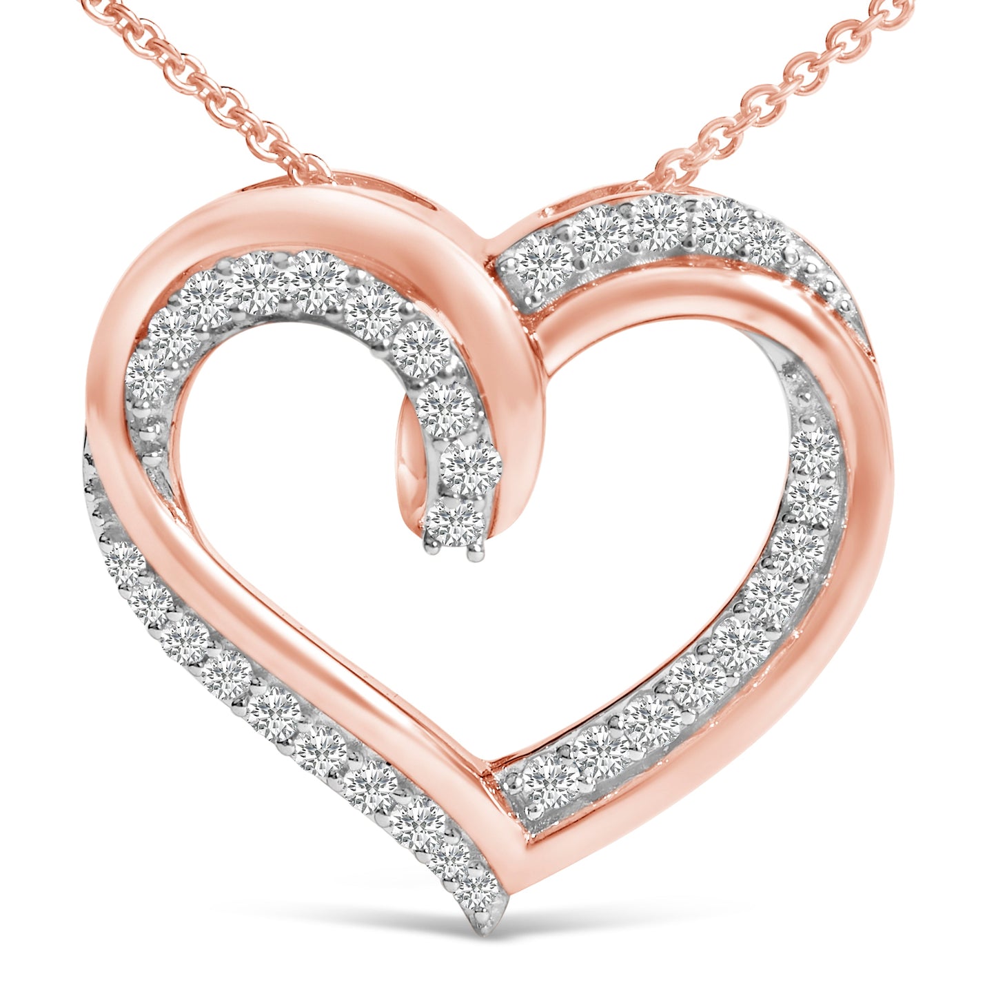 14K Rose Gold Plated Sterling Silver 1/2 Cttw Diamond Open Heart Pendant Necklace