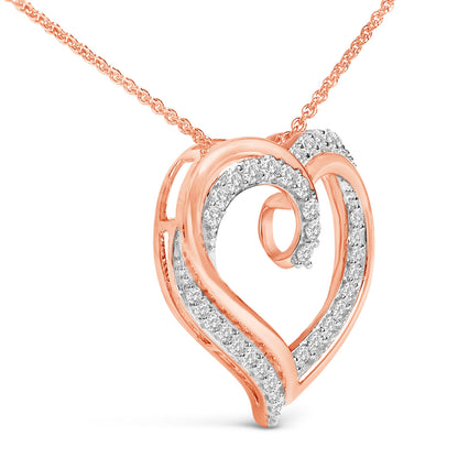 14K Rose Gold Plated Sterling Silver 1/2 Cttw Diamond Open Heart Pendant Necklace