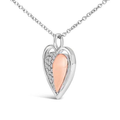 10K Rose Gold Plated Sterling Silver 1/5 Cttw Diamond Two-Tone Heart Pendant Necklace