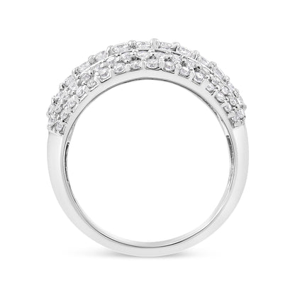 .925 Sterling Silver 2.00 Cttw Round and Baguette-Cut Diamond Cluster Ring (H-I Color, I1-I2 Clarity) - Size 7