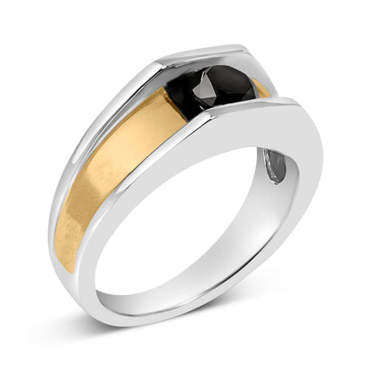 Men's 14K Yellow Gold Plated Sterling Silver 1.0 Cttw Round Black Diamond Band Ring