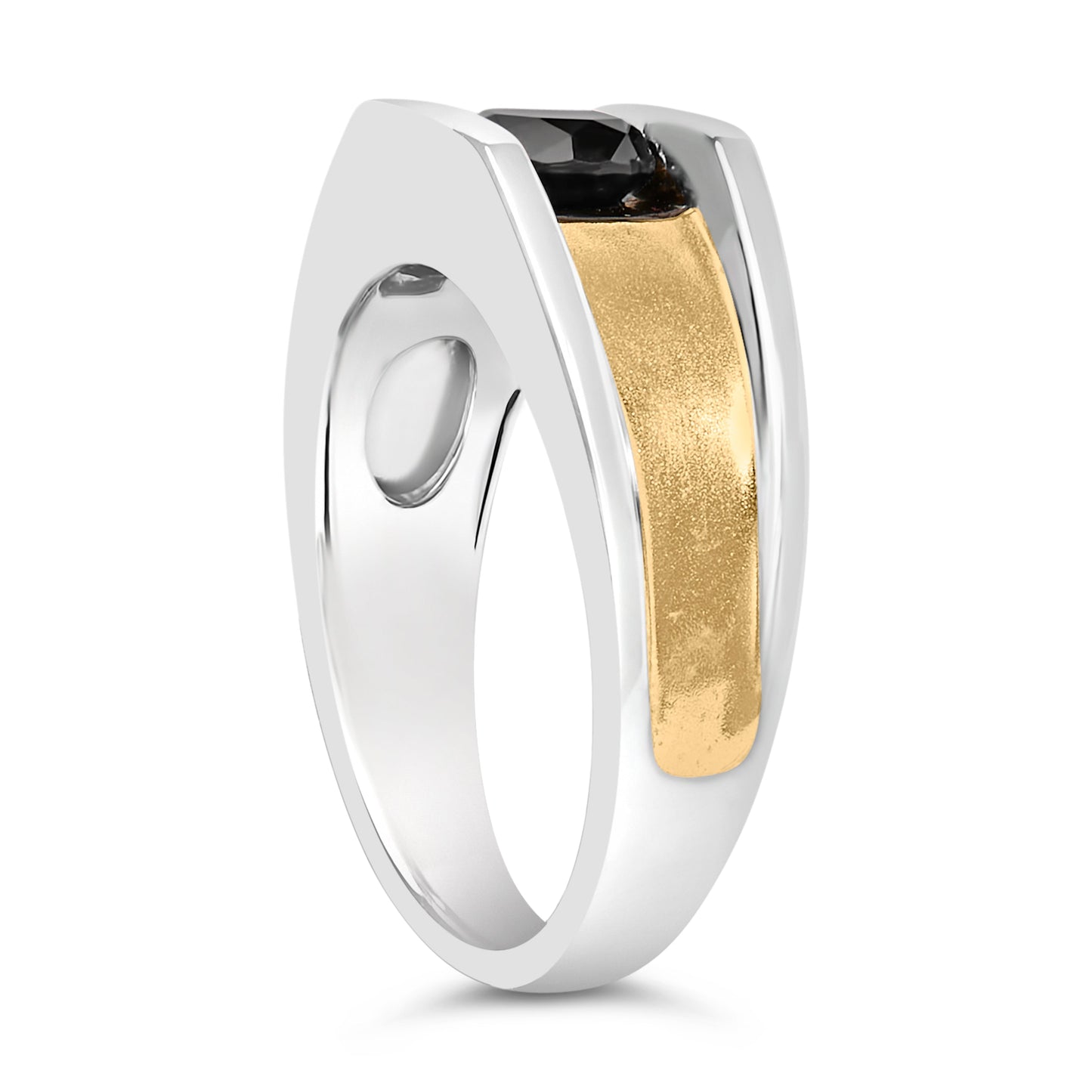 Men's 14K Yellow Gold Plated Sterling Silver 1.0 Cttw Round Black Diamond Band Ring