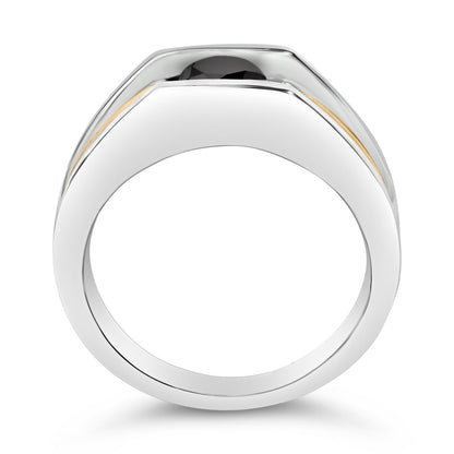 Men's 14K Yellow Gold Plated Sterling Silver 1.0 Cttw Round Black Diamond Band Ring