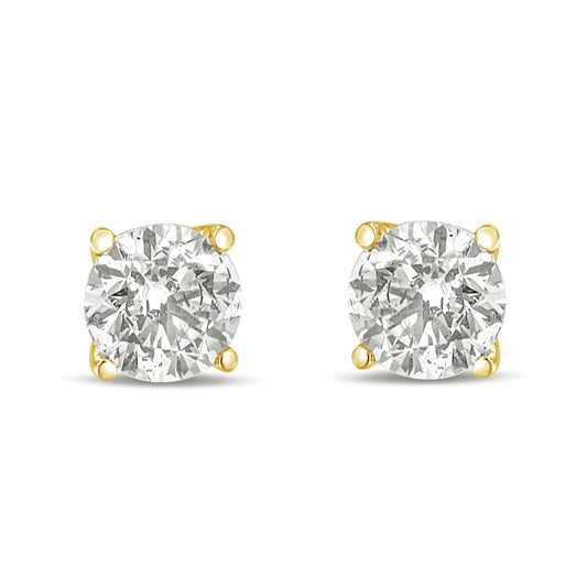 Boucles d'oreilles solitaires en or jaune 14 carats avec diamants de laboratoire de 1,0 carat au total