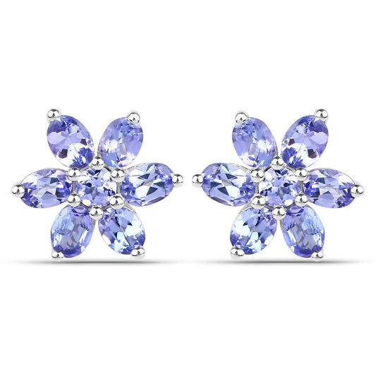 Boucles d'oreilles en argent sterling .925 et tanzanite véritable 2,24 carats