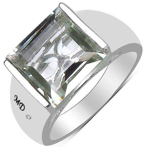 5.71 Carat Genuine Green Amethyst & White Diamond .925 Sterling Silver Ring