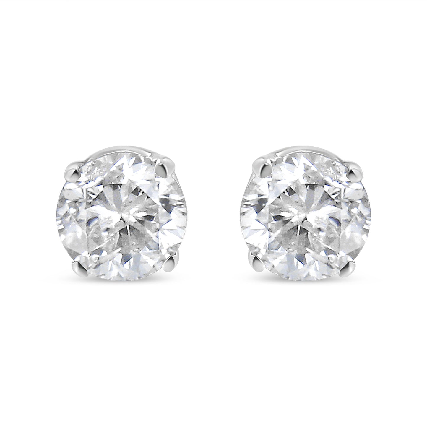 14K White Gold 1.0 Cttw 4-Prong Set Brilliant Round-Cut Solitaire Lab Grown Diamond Push Back Stud Earrings (E-F Color, VVS2-VS1 Clarity)