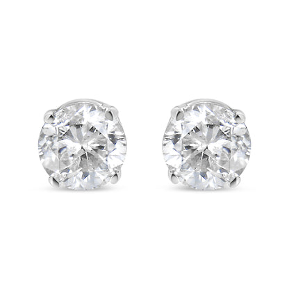 14K White Gold 1.0 Cttw 4-Prong Set Brilliant Round-Cut Solitaire Lab Grown Diamond Push Back Stud Earrings (E-F Color, VVS2-VS1 Clarity)