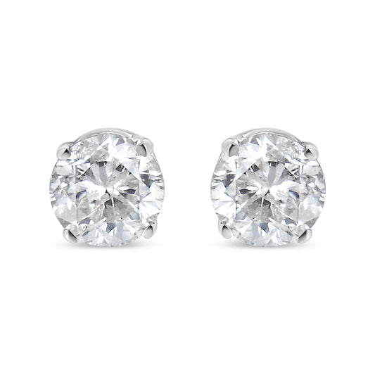 Boucles d'oreilles clous en or blanc 14 carats, diamant solitaire rond brillant 1,0 carat serti 4 griffes, cultivé en laboratoire (couleur E-F, pureté VVS2-VS1)