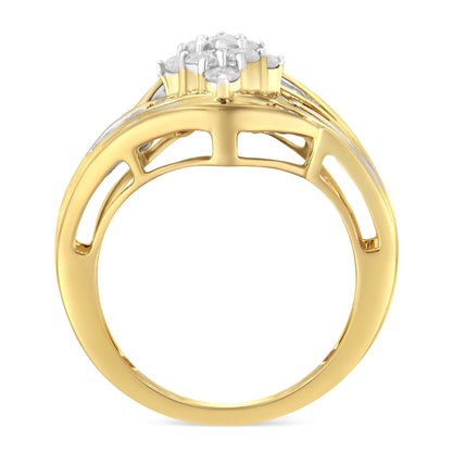 10K Yellow Gold over .925 Sterling Silver Diamond Bypass Cluster Ring (1 Cttw, I-J Color, I2-I3 Clarity) - Size 6