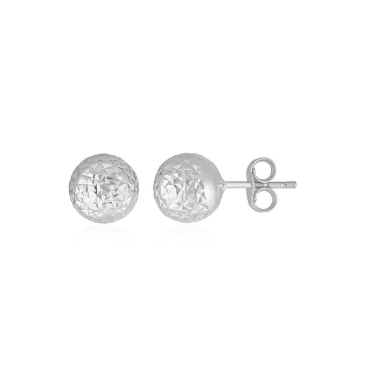 Boucles d'oreilles boule en or blanc 14 carats avec texture taillée en cristal