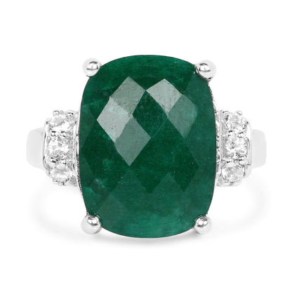 8.50 Carat Dyed Emerald and White Topaz .925 Sterling Silver Ring