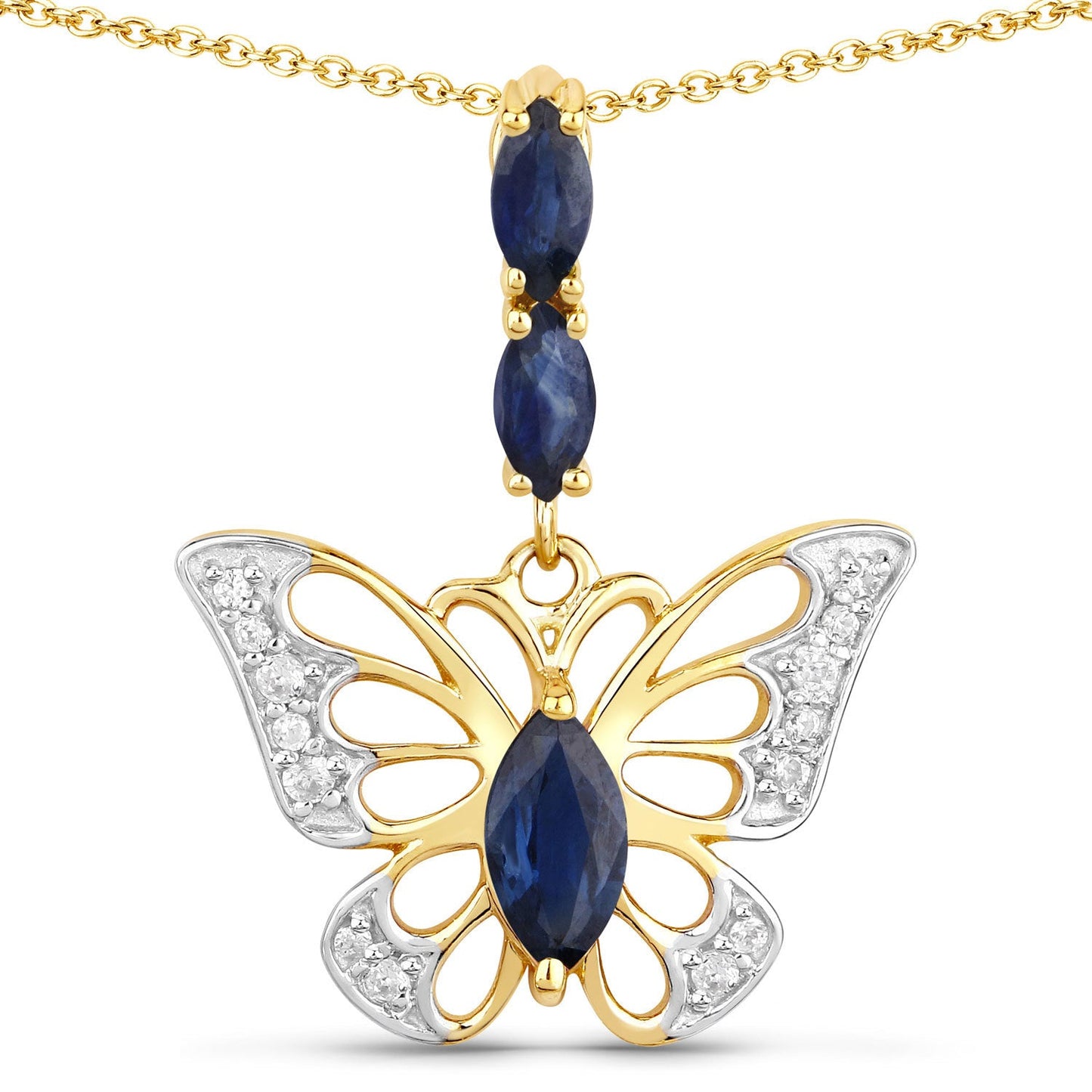 0.92 Carat Genuine Blue Sapphire and White Zircon .925 Sterling Silver Pendant