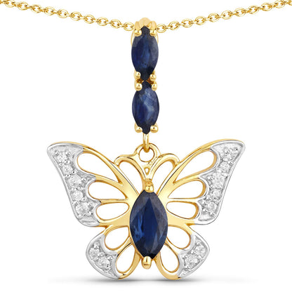 0.92 Carat Genuine Blue Sapphire and White Zircon .925 Sterling Silver Pendant