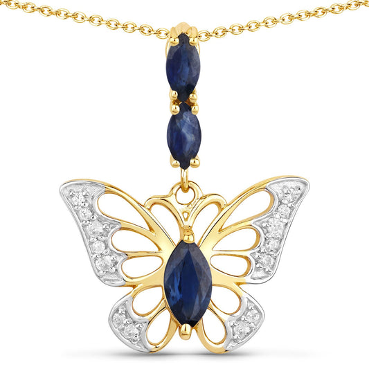 0.92 Carat Genuine Blue Sapphire and White Zircon .925 Sterling Silver Pendant