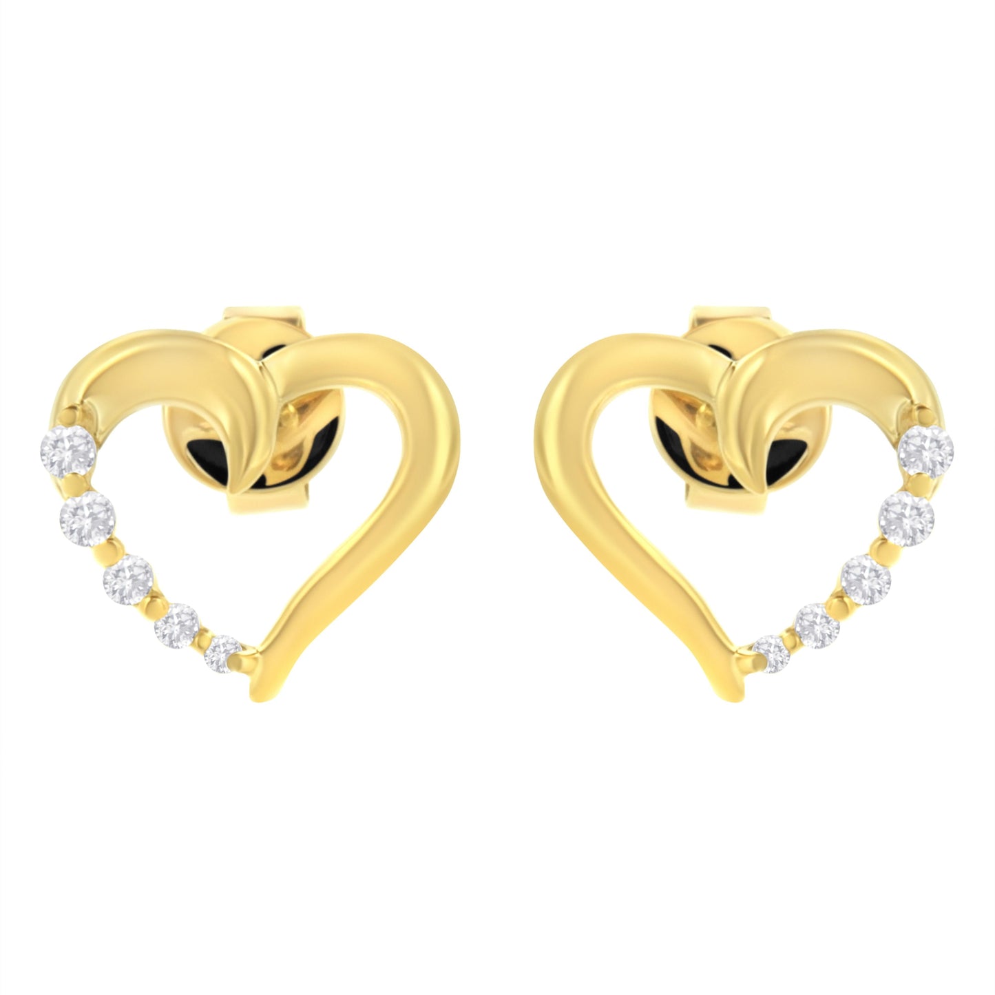 14K Yellow Gold 1/8 Cttw Diamond Journey Heart Hoop Earrings (K-L Color, I1-I2 Clarity)