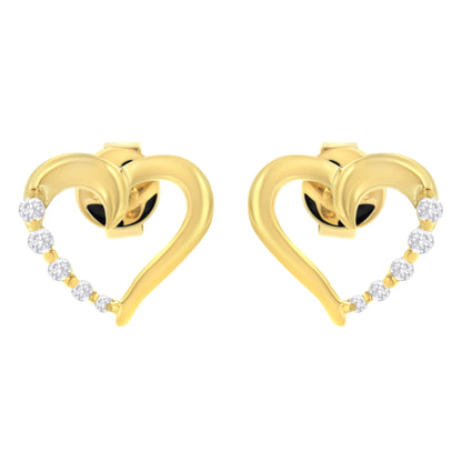 14K Yellow Gold 1/8 Cttw Diamond Journey Heart Hoop Earrings (K-L Color, I1-I2 Clarity)