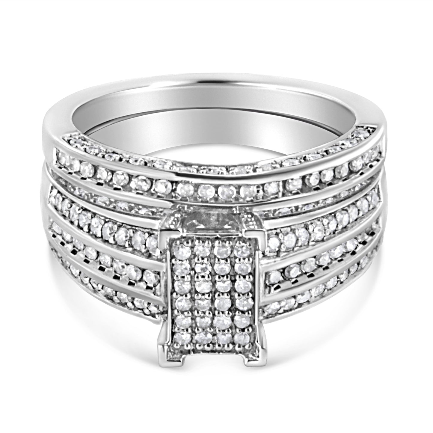 .925 Sterling Silver 3/4 Cttw Prong Set Round Diamond Composite Engagement Ring and Band Set (I-J Color, I3 Clarity) - Size 6.5