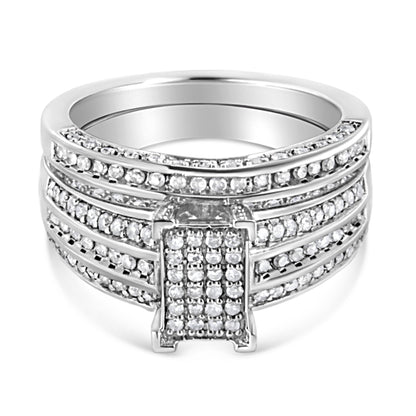 .925 Sterling Silver 3/4 Cttw Prong Set Round Diamond Composite Engagement Ring and Band Set (I-J Color, I3 Clarity) - Size 6.5
