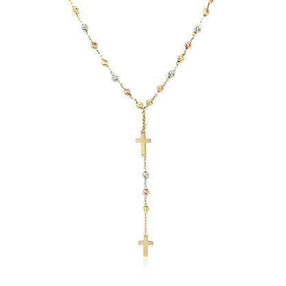 14k Tri-Color Gold Rosary Chain Necklace