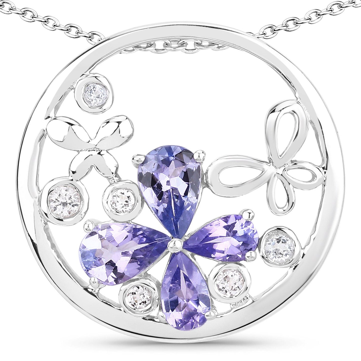1.33 Carat Genuine Tanzanite and White Topaz .925 Sterling Silver Pendant