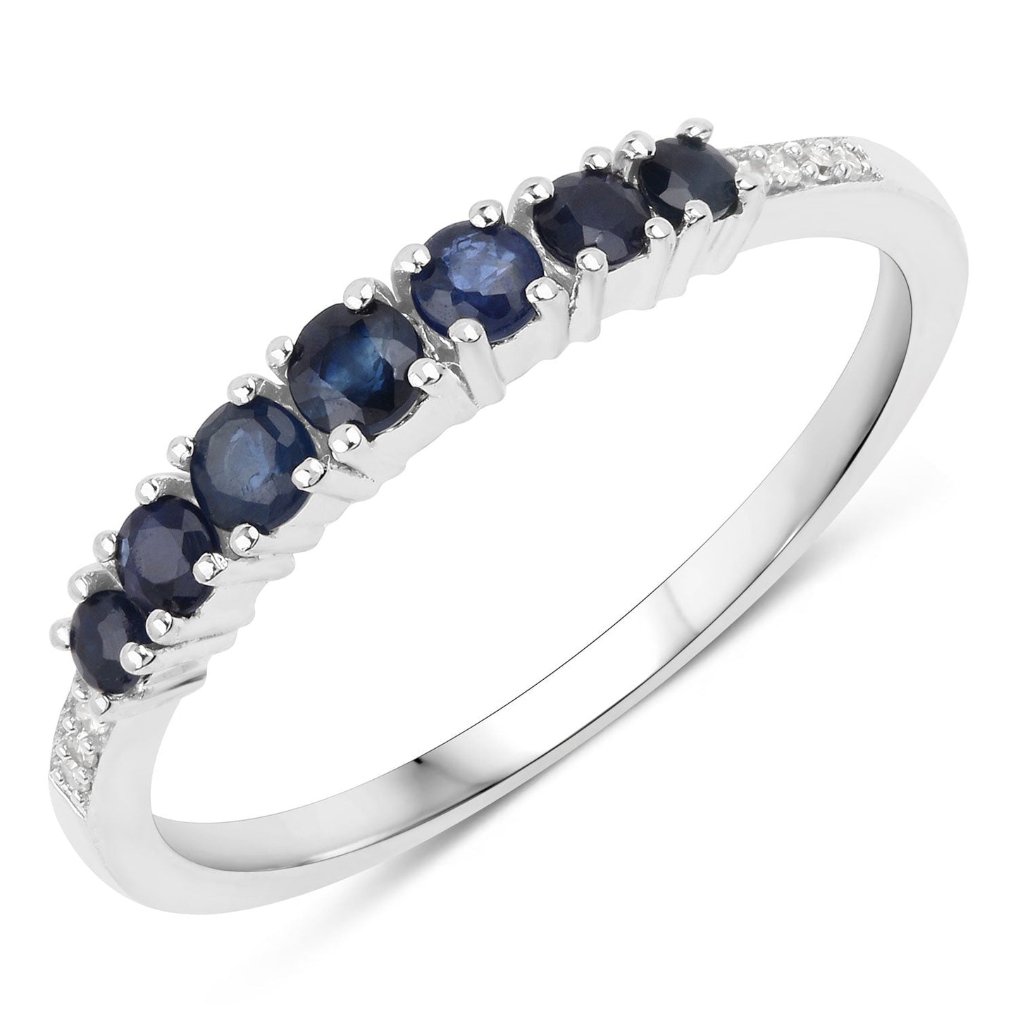 0.45 Carat Genuine Blue Sapphire and White Diamond 14K White Gold Ring