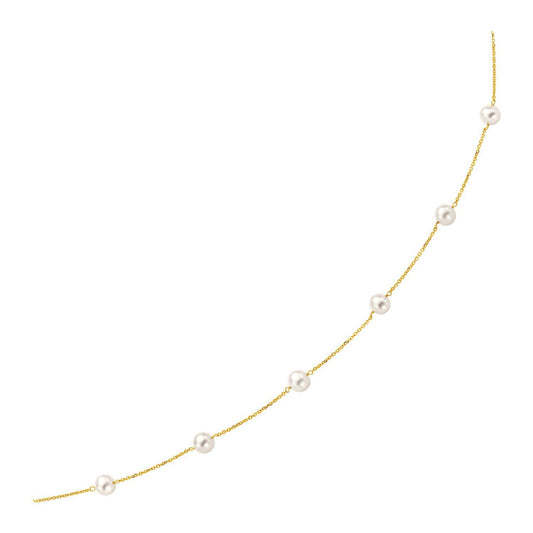 Collier en or jaune 14 carats avec perles blanches